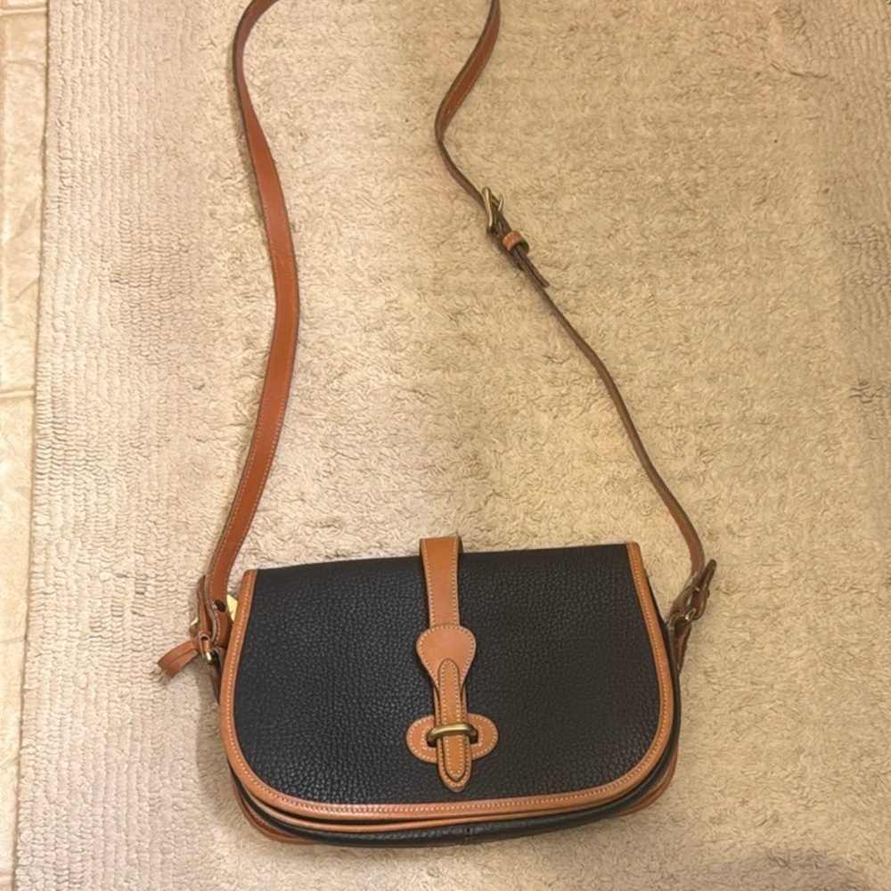 Dooney and Bourke Black and Tan Leather Crossbody Bag